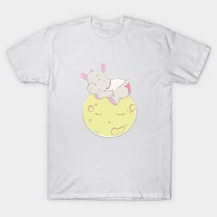 Lovely cute rhino is sleeping on moon T-Shirt